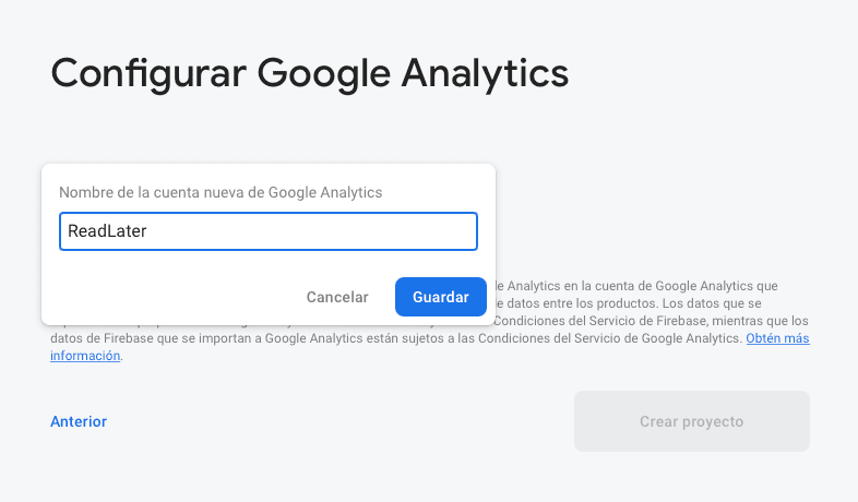 Damos un nombre a la cuenta nueva de Google Analytics