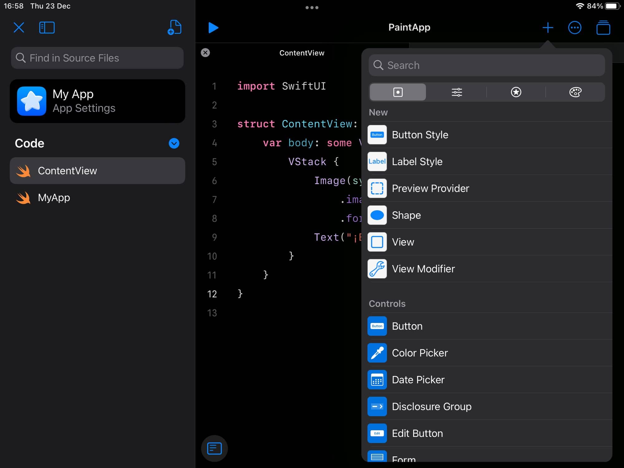 Añadir vistas de SwiftUI rápidamente en nuestra App en Swift Playgrounds 4 en iPad