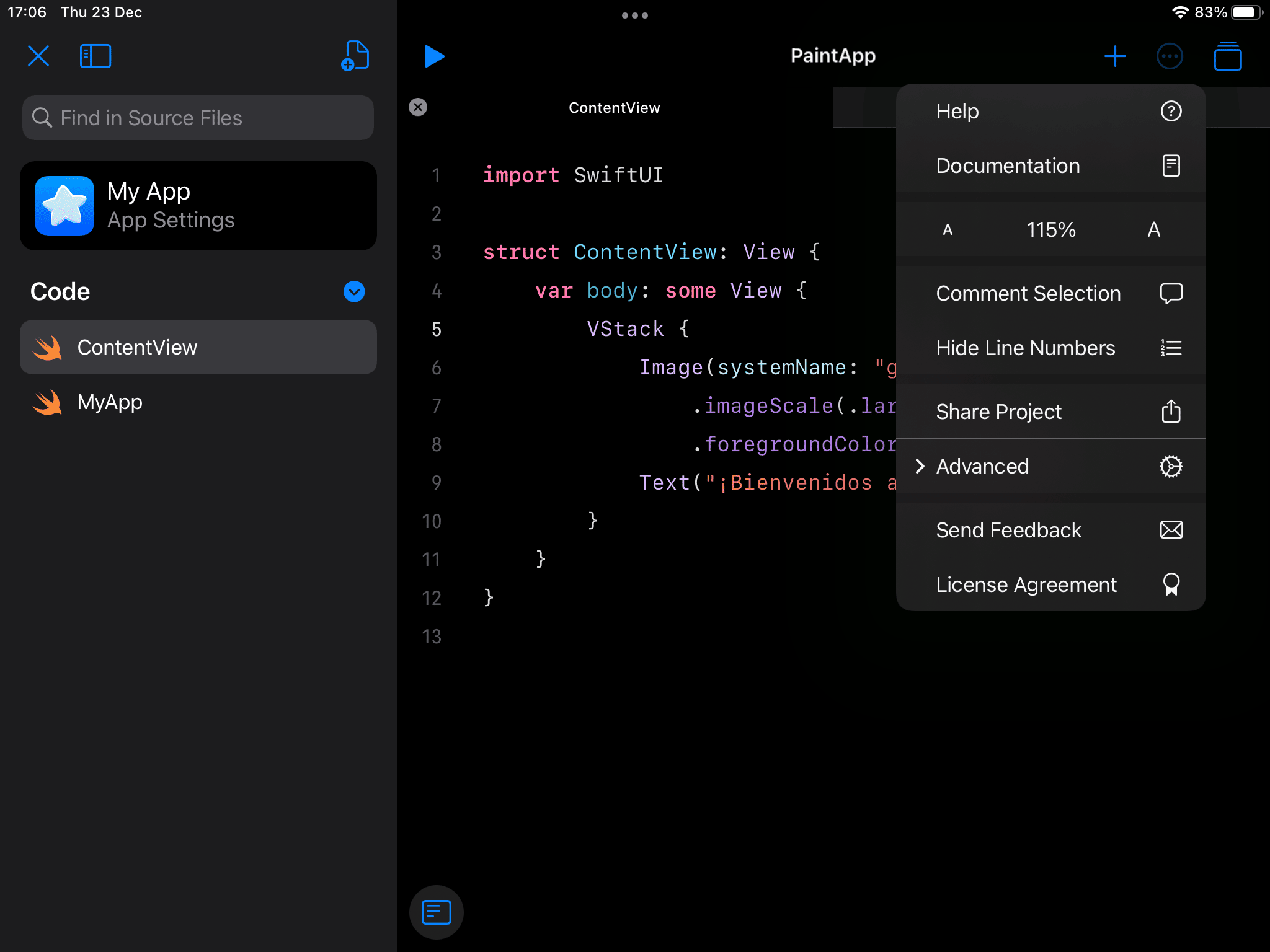 Customizar algunos atributos del editor de código en Swift Playgrounds 4