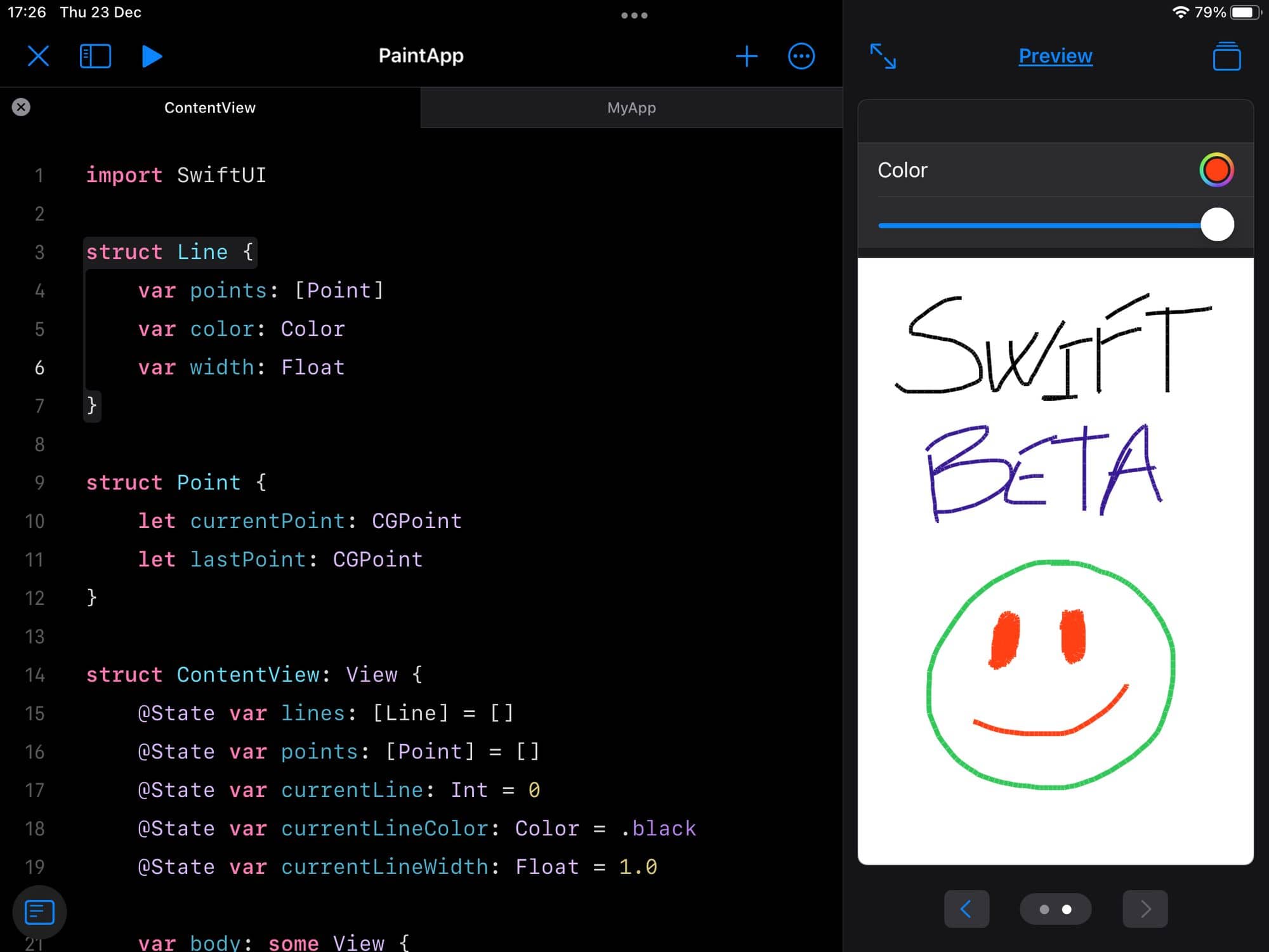 Resultado final de nuestra App en Swift Playgrounds 4 en iPad