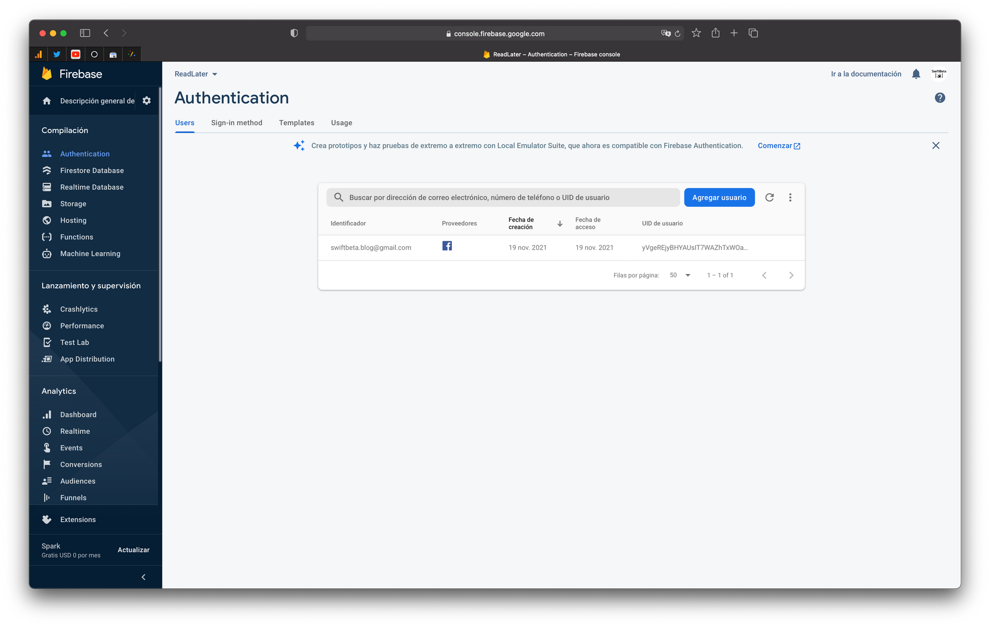 Funciona el nuevo método de autenticación con Facebook y Firebase