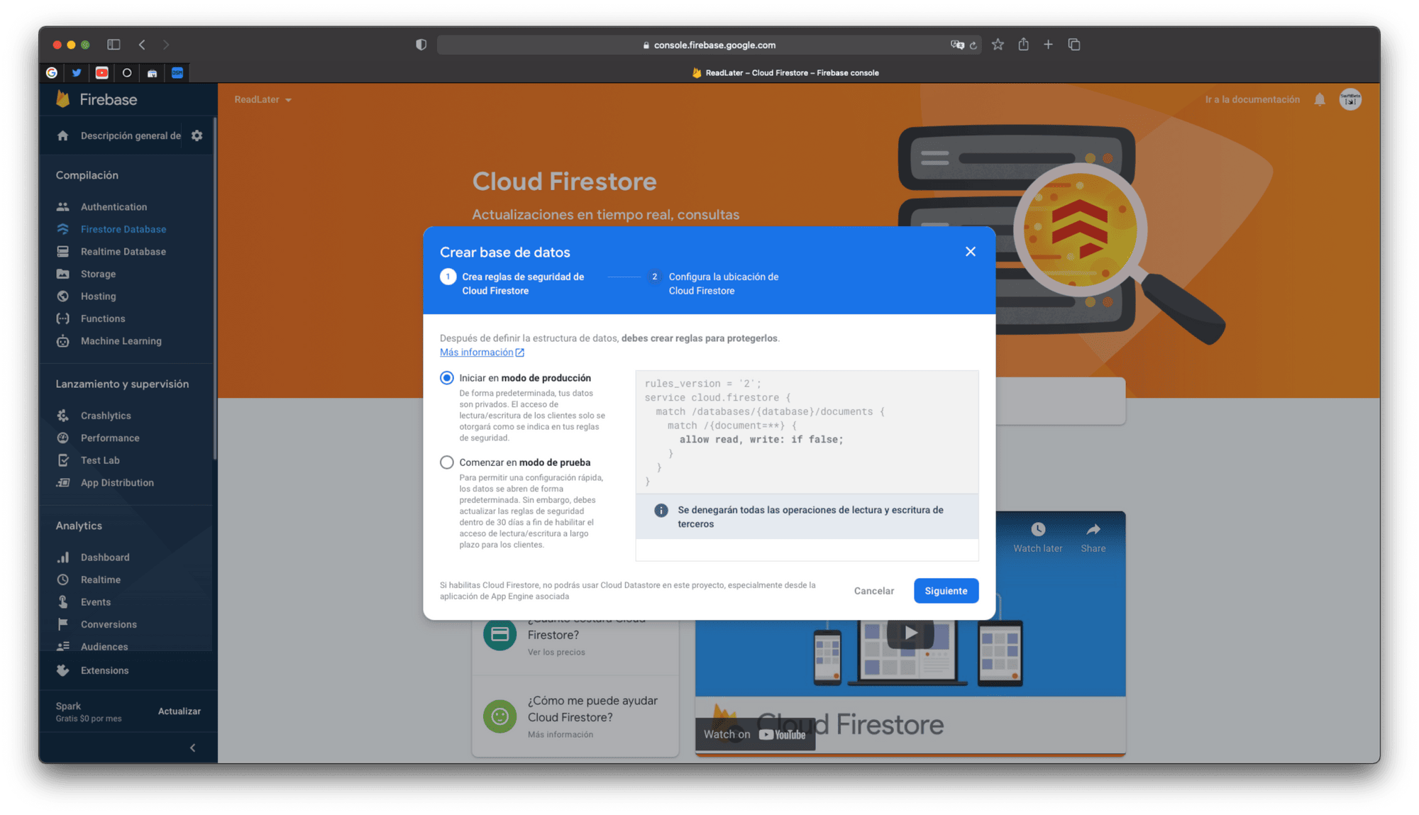 Reglas de nuestra base de datos en Firebase