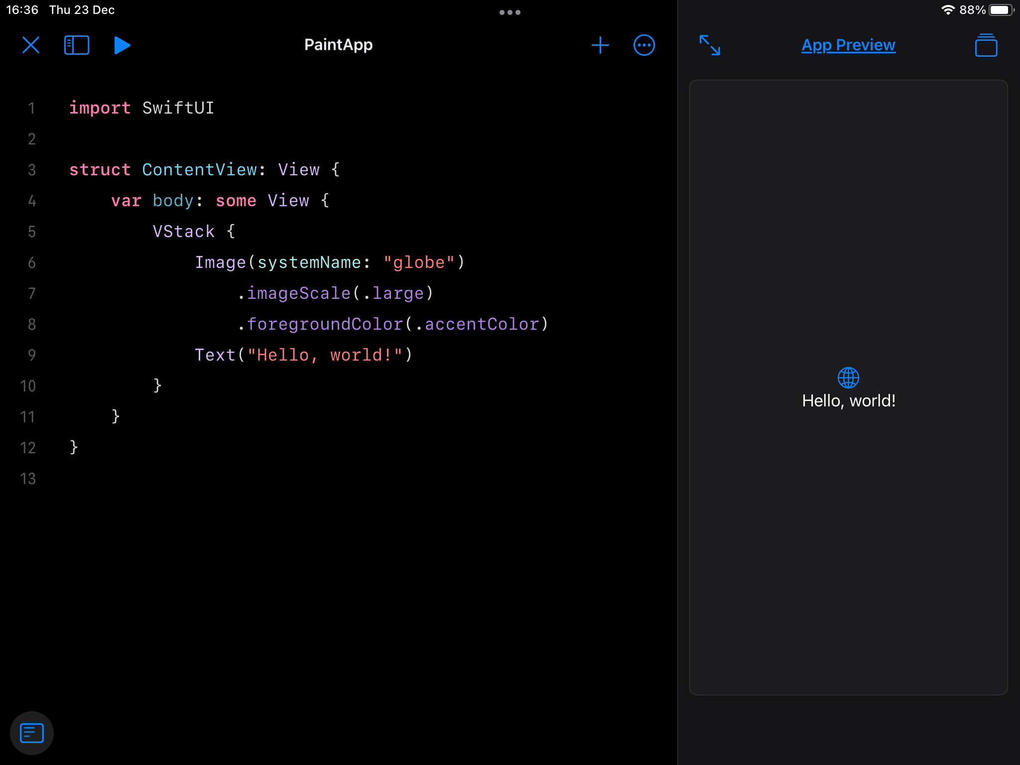 Código SwiftUI de una app creada en Swift Playgrounds 4