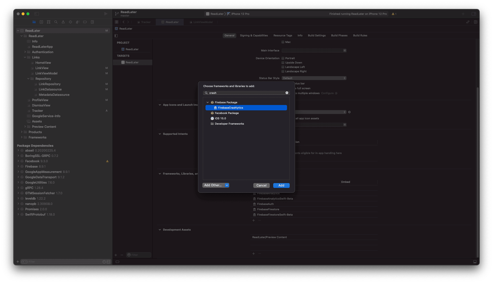 Añadimos Firebase Crashlytics a Xcode