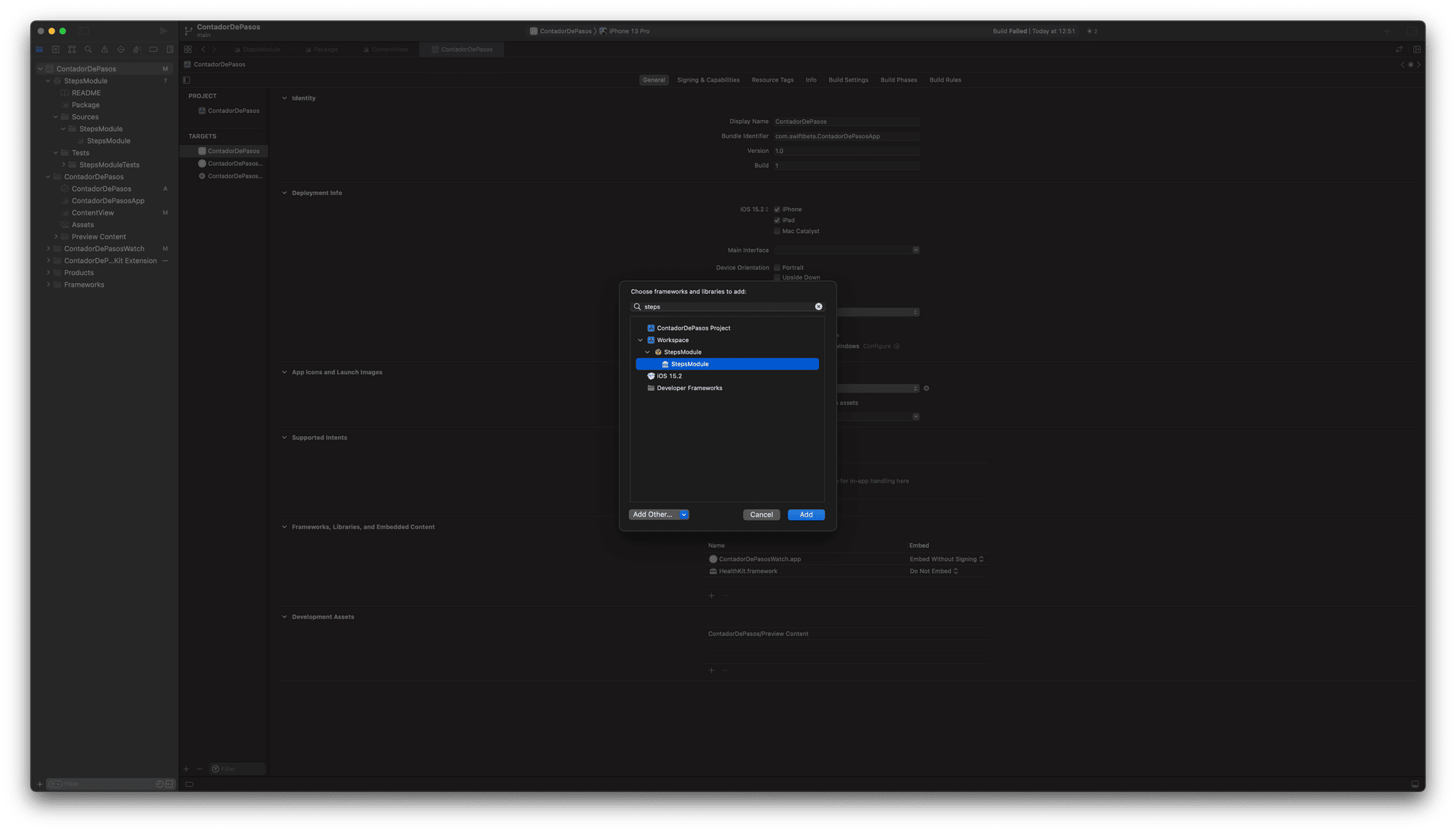 También debemos añadir el módulo en la sección de Frameworks, Libraries and Embedded Content