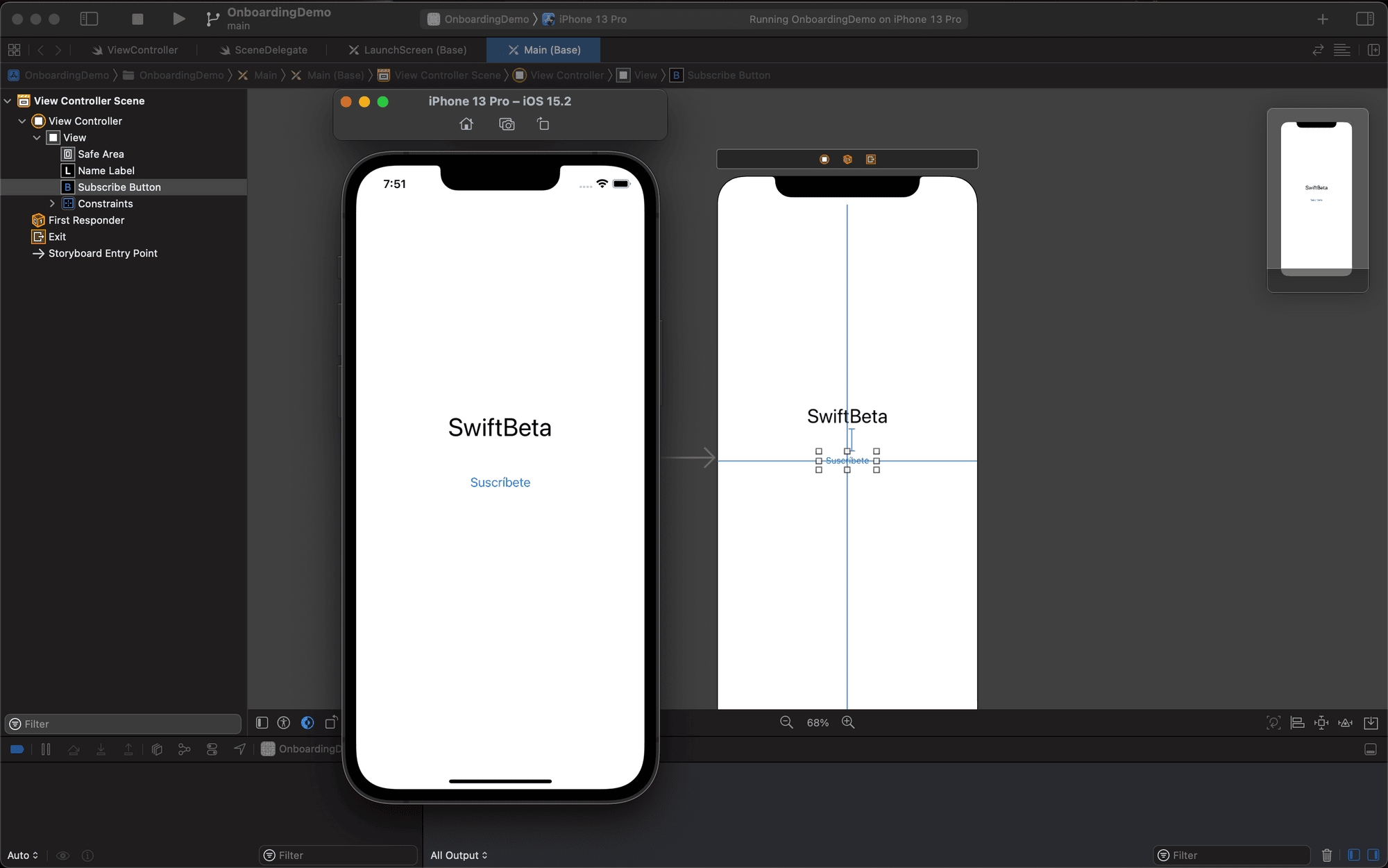 Simulador comparado con nuestra vista del Storyboard