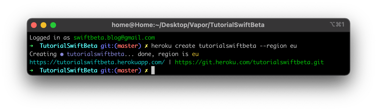 Comando para crear app en Heroku