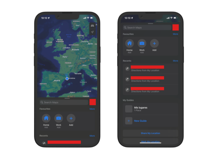 App maps de iOS donde se ve el funcionamiento de UISheetPresentationController