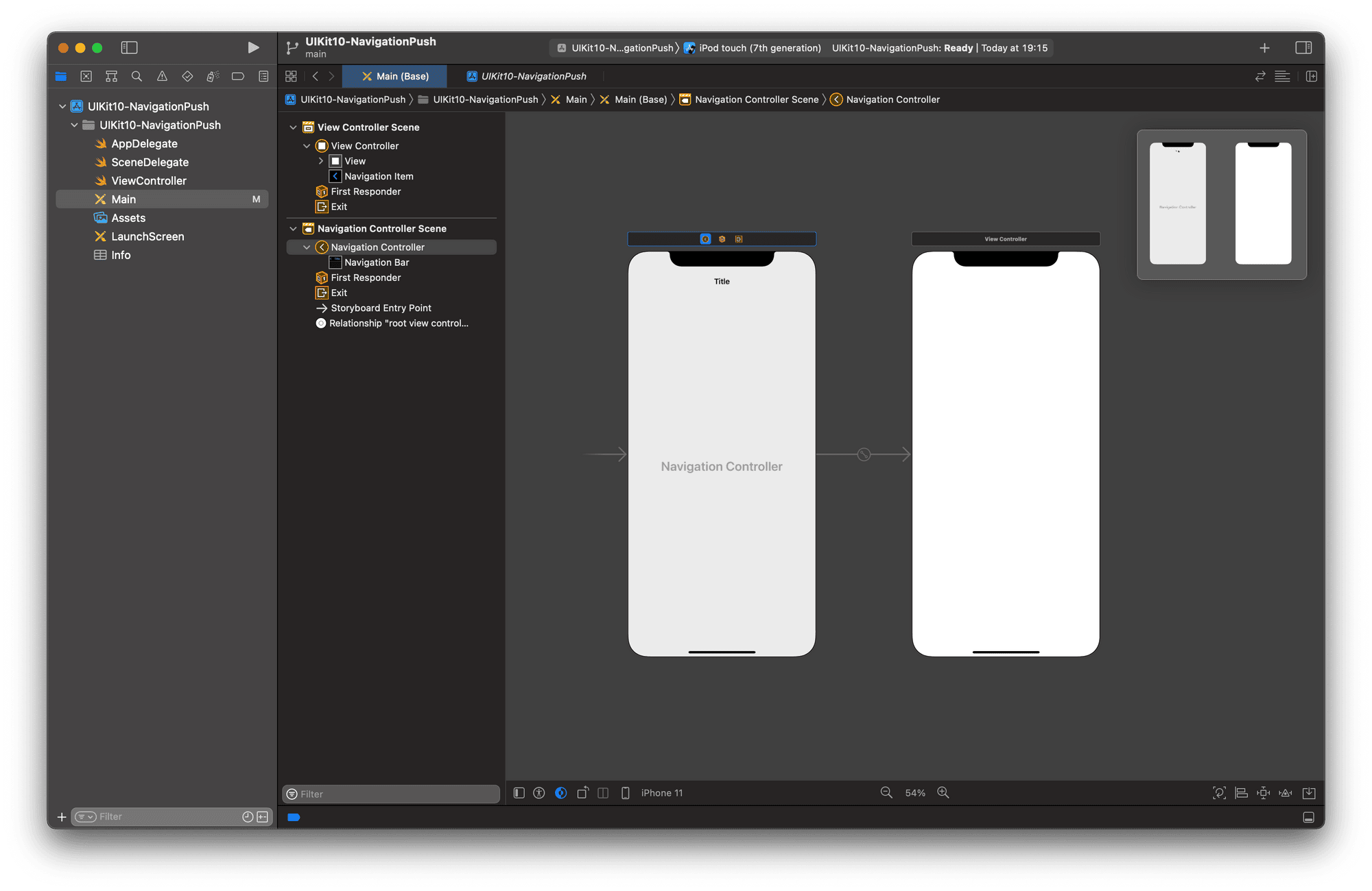 UINavigationController añadido correctamente con Storyboard