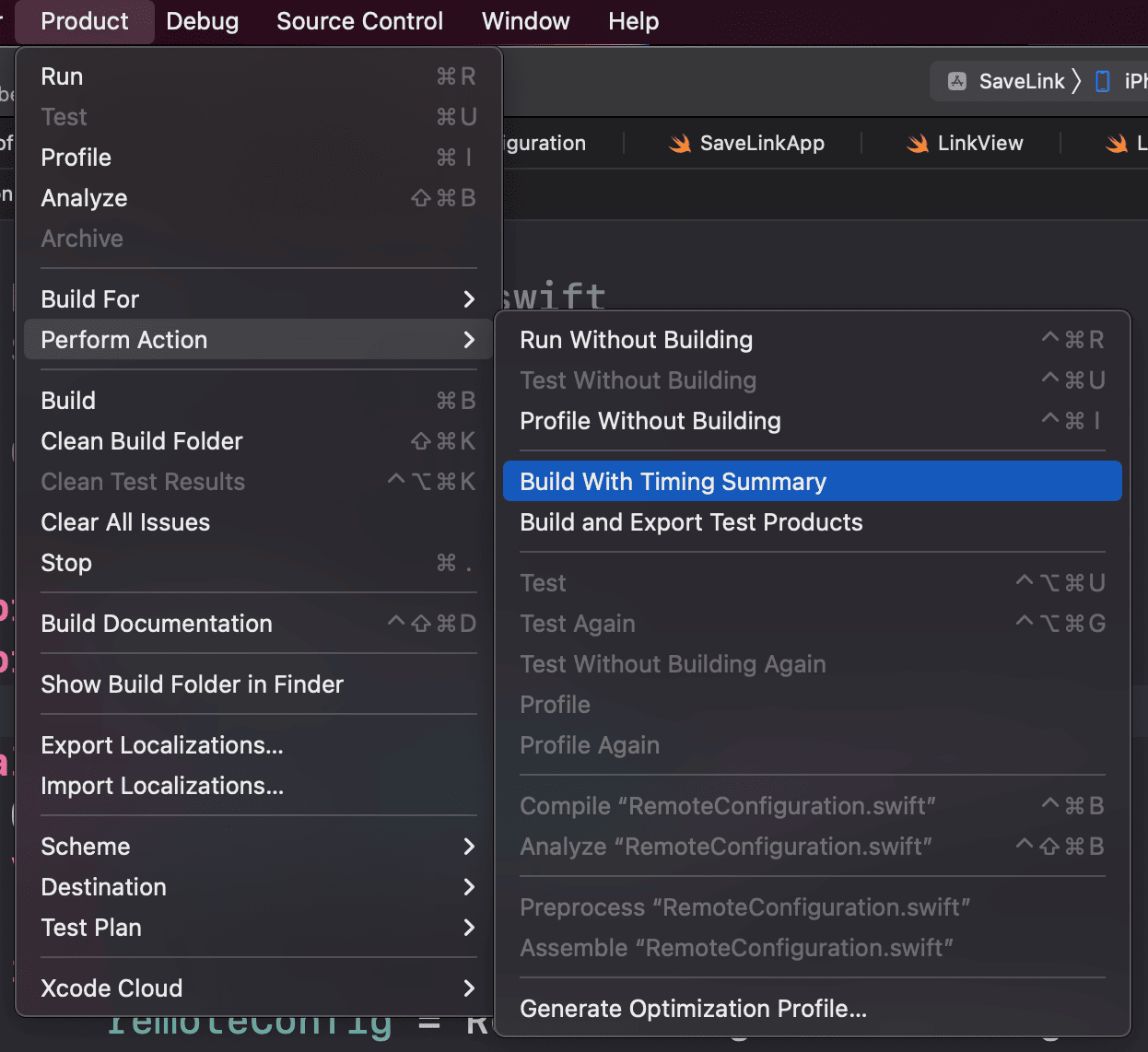 Build with timing Summary en Xcode 14