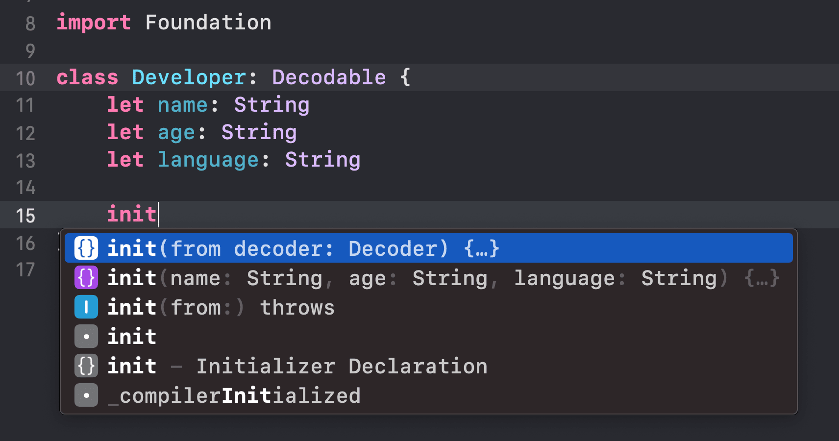 Autocompletado de Decodable en Xcode 14