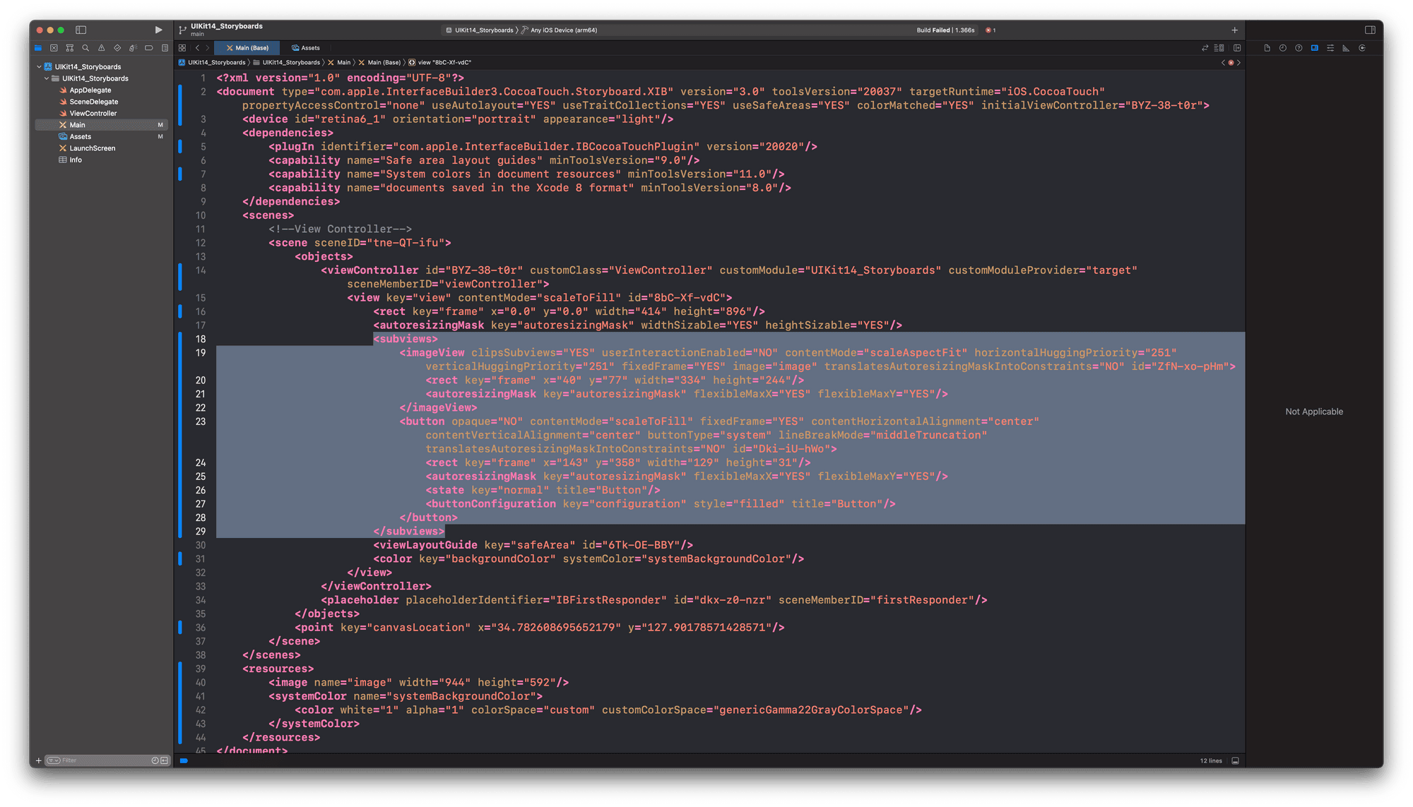 El Storyboard es un XML donde podemos ver cada elemento de nuestros ViewControllers (y otras propiedades)