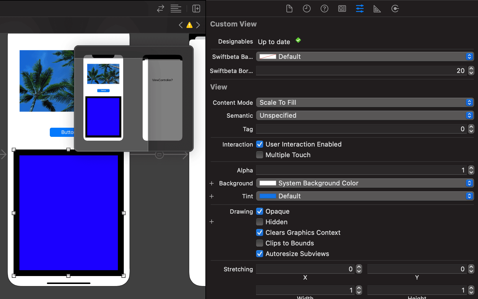 Propiedades de nuestra CustomView que podemos modificar directamente y ver los cambios reflejados en el Storyboard