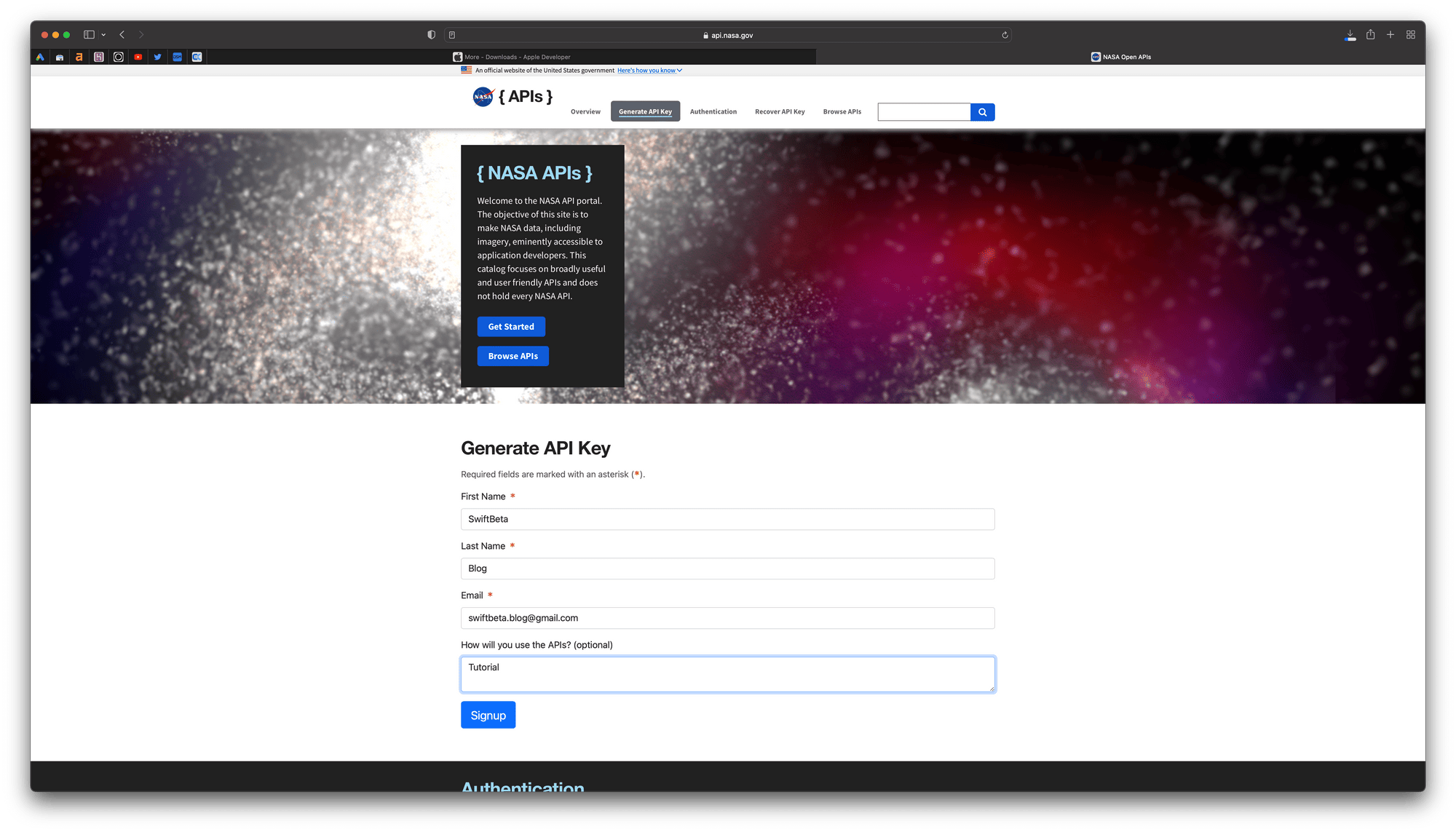 Accedemos a la web de la api de la Nasa para crear nuestro Token