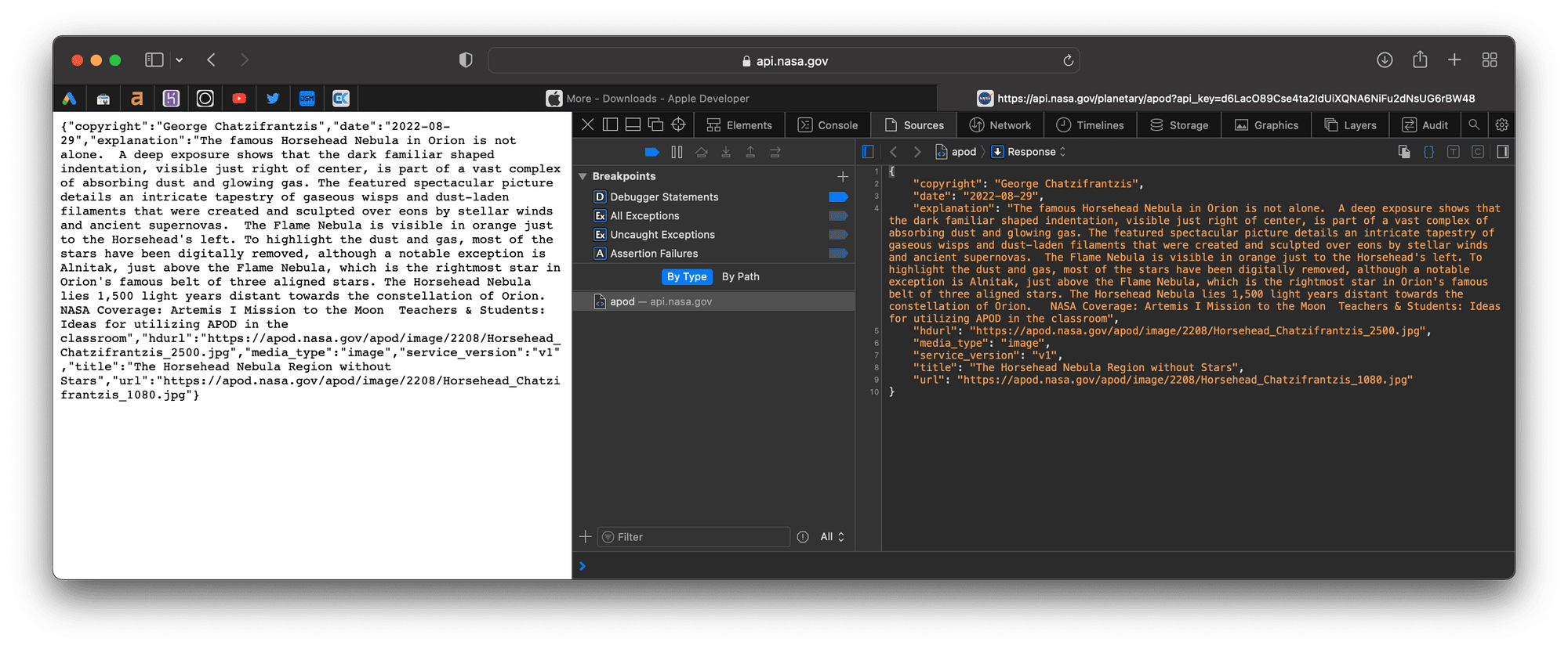 Al acceder a un endpoint de la API de la Nasa obserbamos el JSON recibido